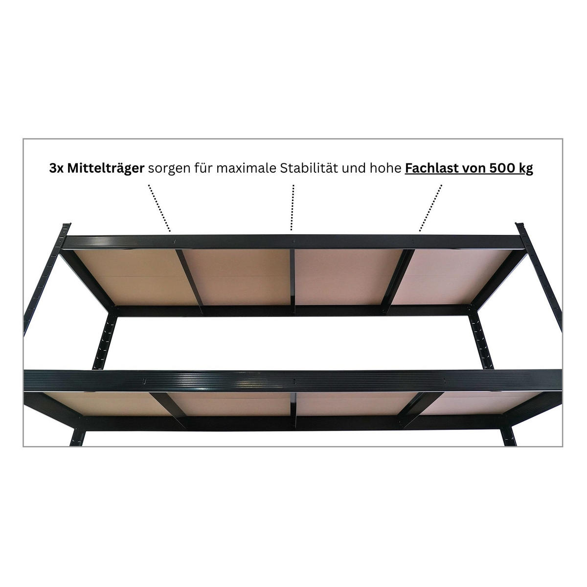 SCHWERLASTREGAL 2 Stück Hercules 200x200x60cm 4 MDF-Platten-Ebenen Fachlast 500kg Schwarz - Schwarz, Metall (200/200/60cm) - PROREGAL