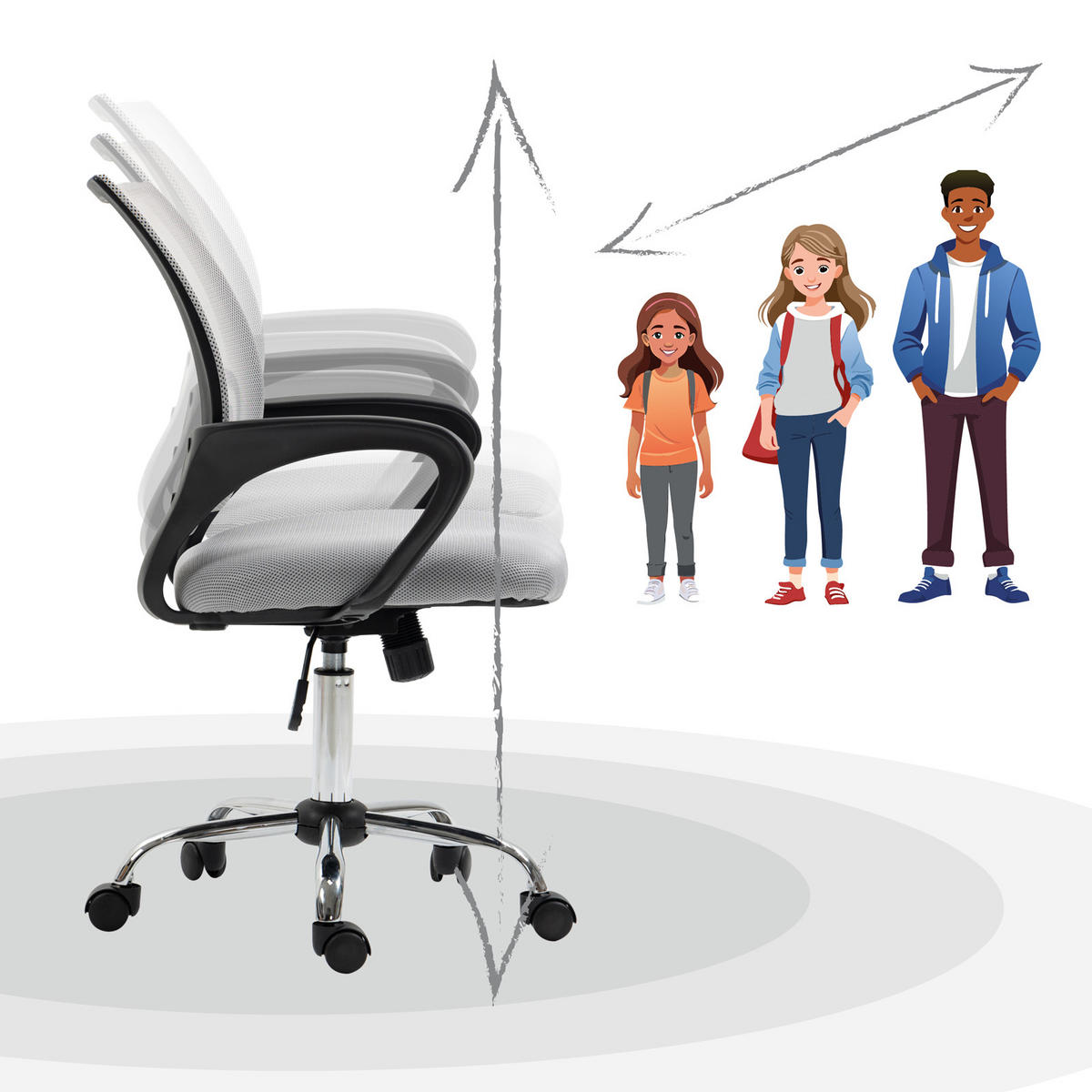 KINDERSCHREIBTISCHSTUHL CYDNEY Stoffbezug Grau - Grau, Textil (57/104/49cm) - SVITA