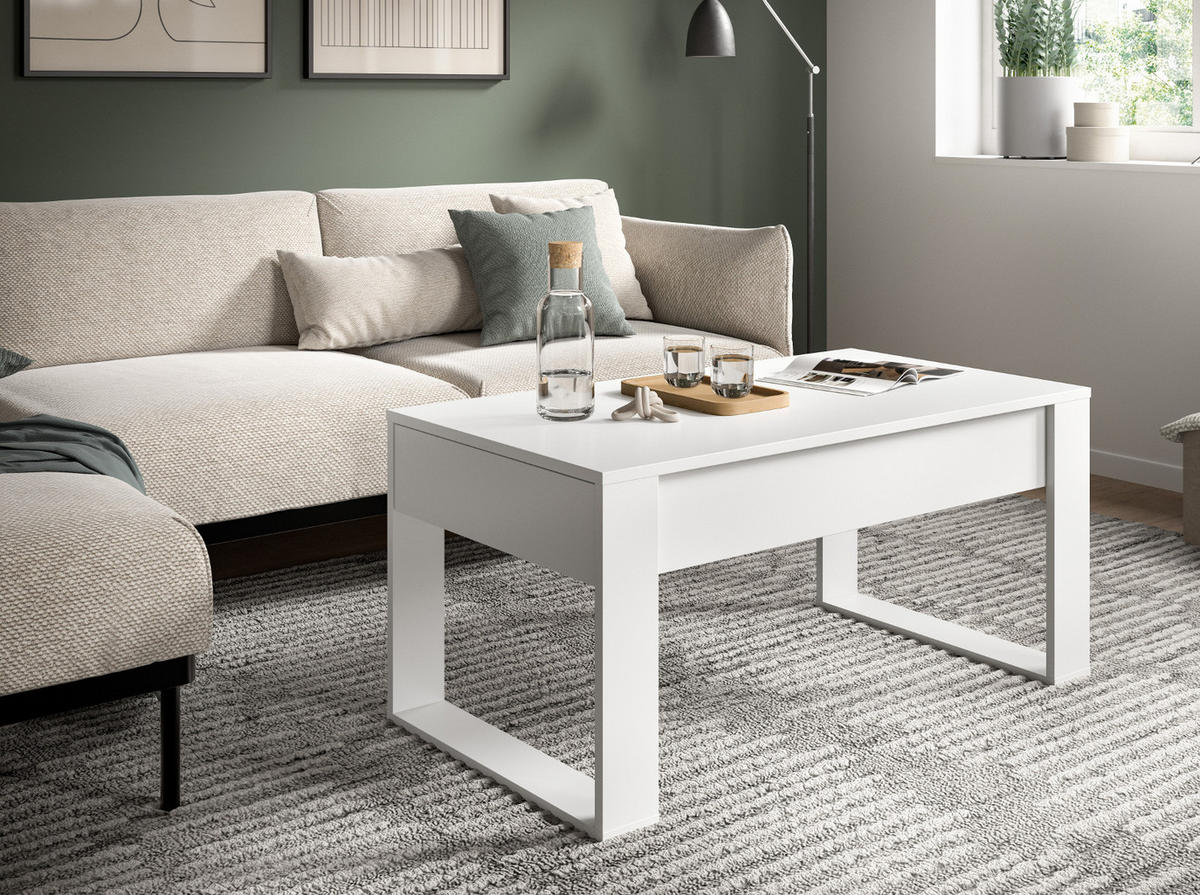 COUCHTISCH weiß, Beistelltisch mit 2x Schubkasten, 110 x 60 cm Jonte - Weiß, Holzwerkstoff (110/60/53cm) - Inn.Furn