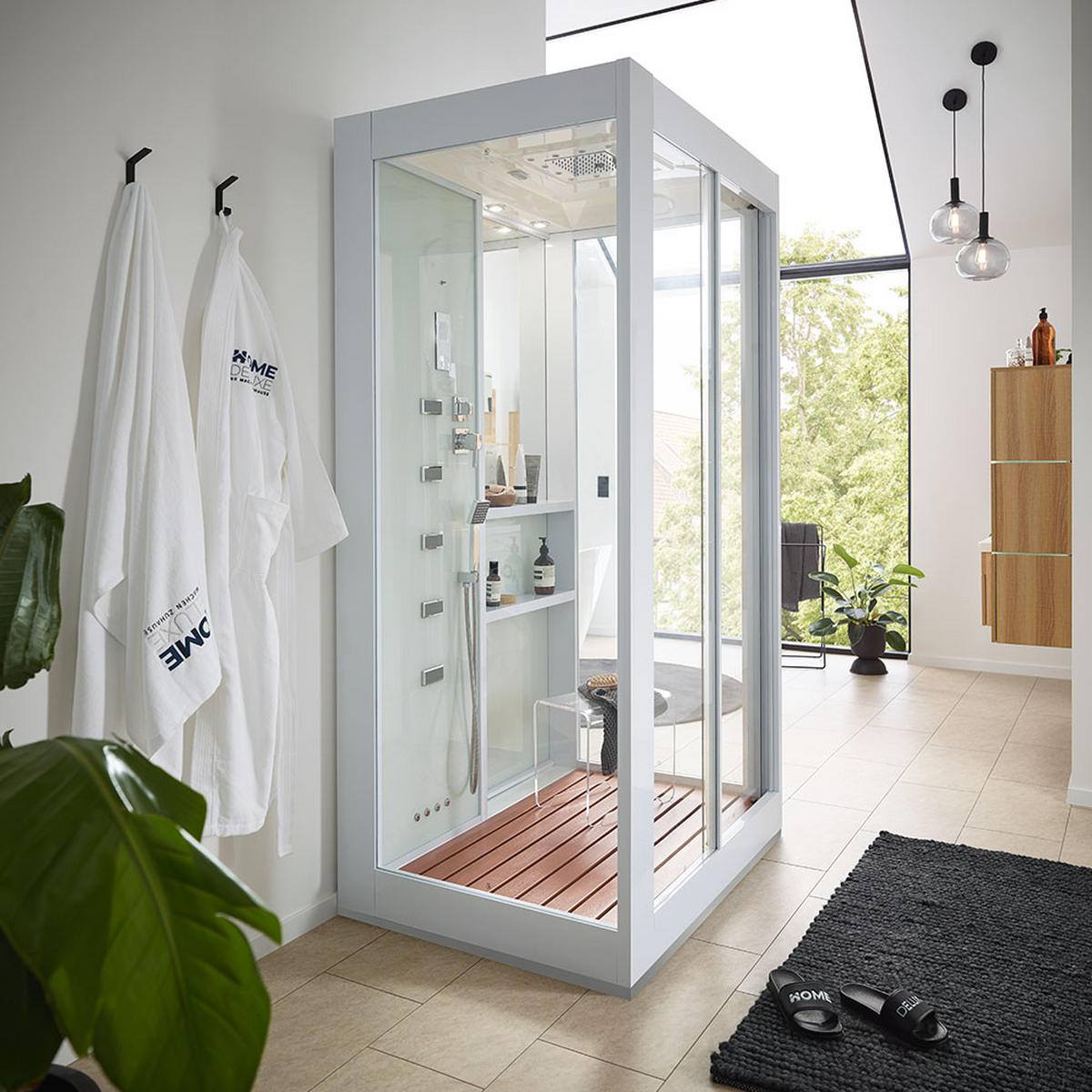 DAMPFDUSCHE LUXORY XL - Weiß - Weiß, Glas (90cm) - Home Deluxe