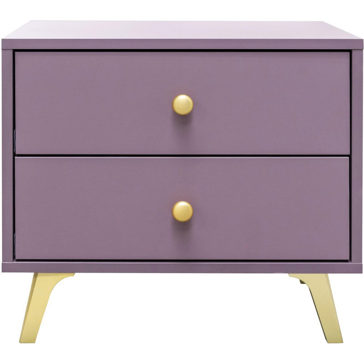 NACHTTISCH Solea Lux mit 2 Schubladen, Pflaume - Pflaume/Goldfarben, Holzwerkstoff (54/48/41cm) - Beautysofa