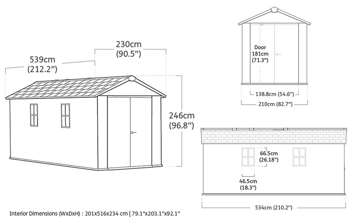 GARTENHAUS Newton - Grau, Kunststoff (230/246/539cm) - Keter