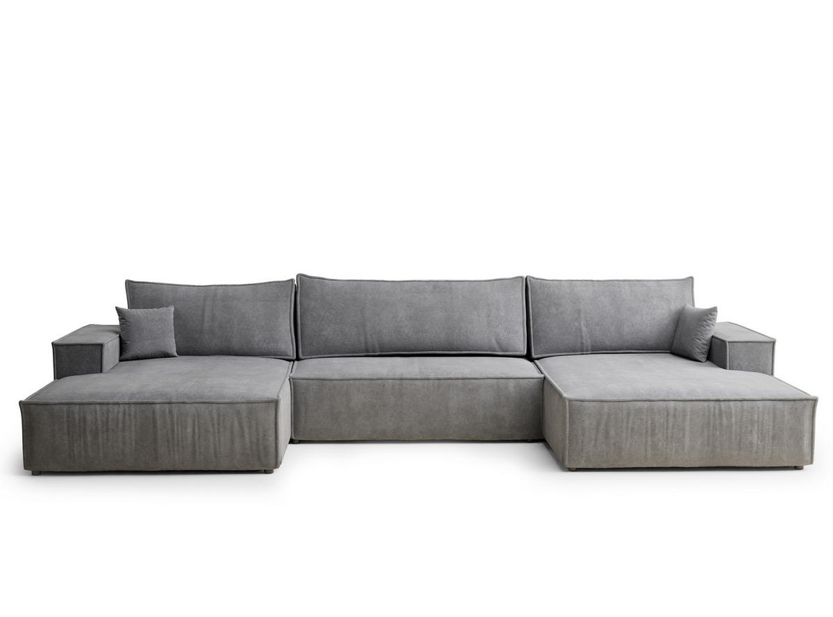 WOHNLANDSCHAFT Kyoto Grau Webstoff - Schwarz/Grau, Holz/Holzwerkstoff (398/70/148cm) - Maison de Reve