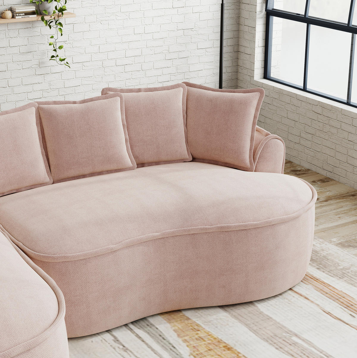 ECKSOFA 252/164/67 cm pink aus Chenille rahmenlos mit tiefer Chaiselongue - Pink, Textil (164/252cm) - OKWISH
