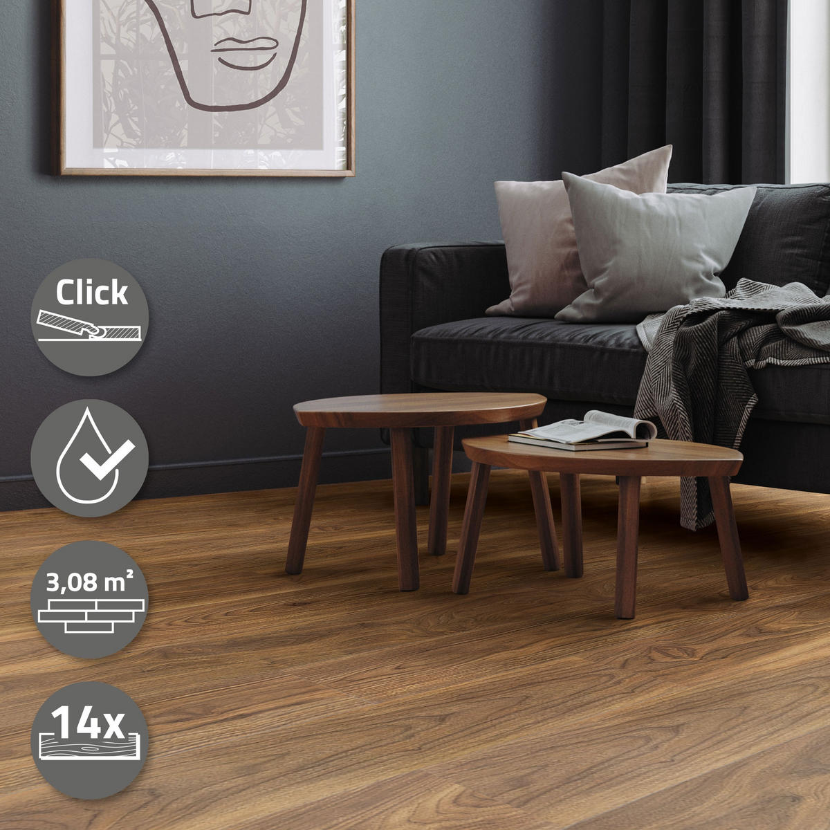 VINYLBODEN Click 3,08m²/14 Dielen Outtrigger Eiche - Dunkelbraun, Kunststoff (122/18/0.42cm) - ML-DESIGN