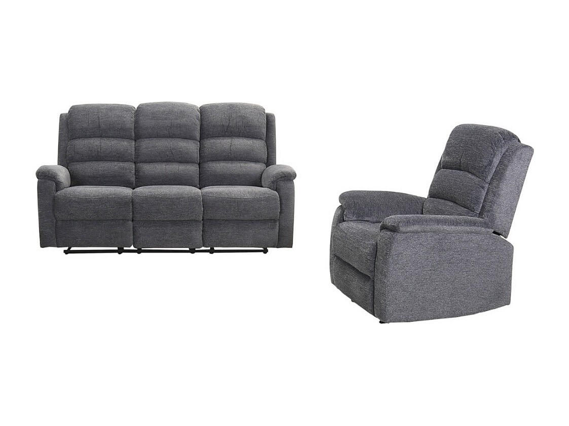 COUCHGARNITUR mit Sessel - 4 Personen - Stoff - Grau - NEVERS - Grau, Textil (187/103/95cm) - Vente-Unique