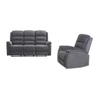 COUCHGARNITUR mit Sessel - 4 Personen - Stoff - Grau - NEVERS - Grau, Textil (187/103/95cm) - Vente-Unique