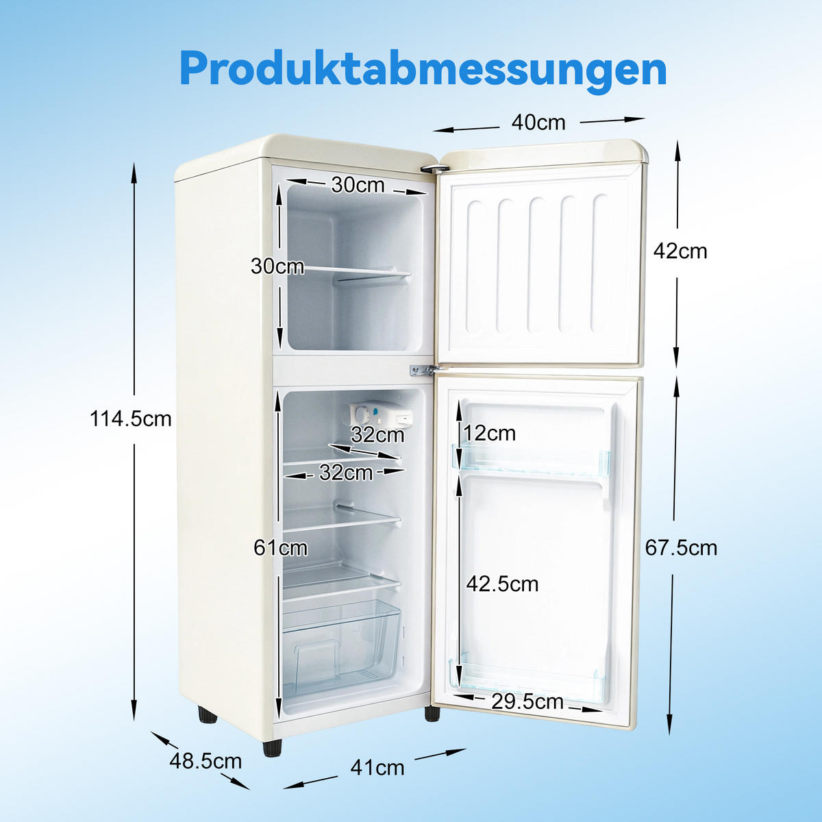 KÜHL-GEFRIER-KOMBINATION 112 l, 72 l Kühlvolumen, 40 l Gefriervolumen, Energieeffizienzklasse E, Cremeweiß - Creme, Metall (48.5/68/41cm) - FOHERE