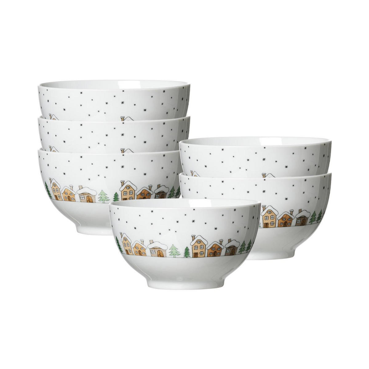 MÜSLISCHALEN Winterdorf weiß ø 15 cm 6er Set - Weiß, Keramik (15cm) - Ritzenhoff Breker