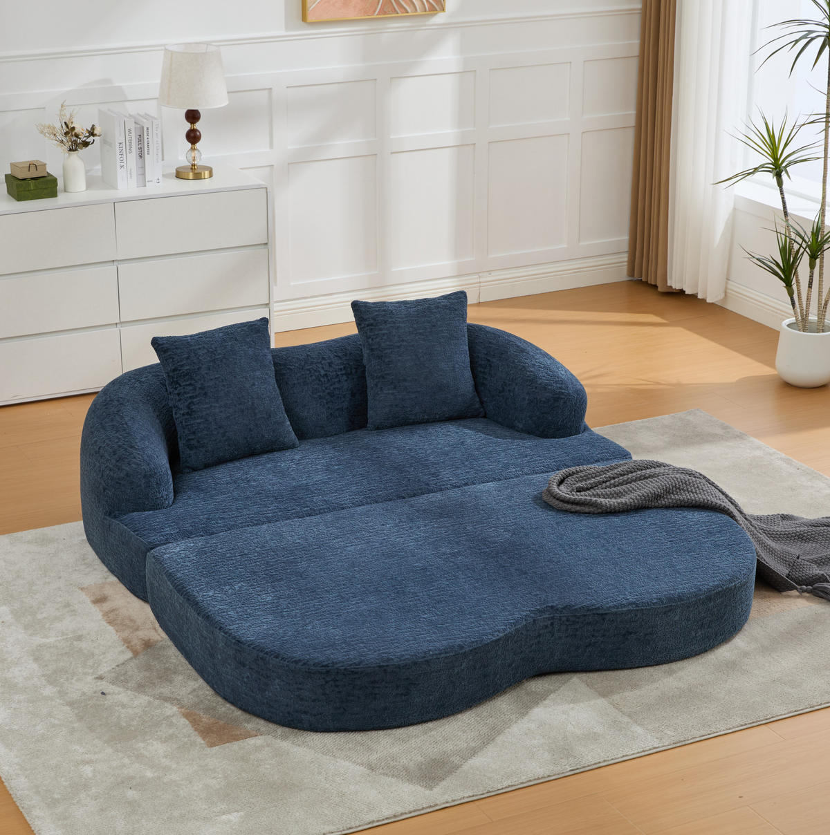 SOFA mit Schlaffunktion 157 x 84 x 65 cm Chenille Navy - Blau, Kunststoff (84/65/157cm) - Meubliv