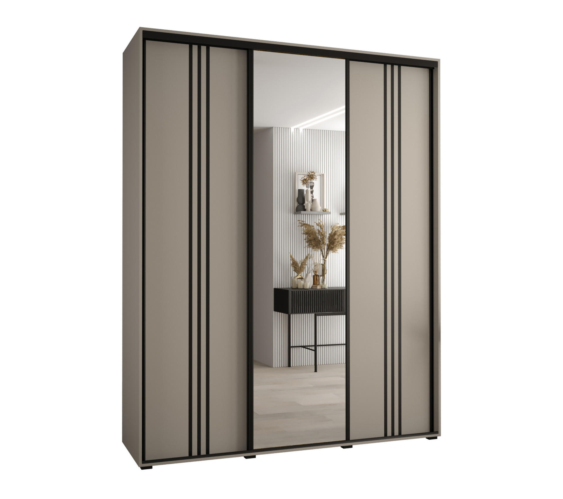 SCHWEBETÜRENSCHRANK 235,2/190/60 3-türig - Kaschmir/Schwarz, Holz/Metall (190/235.2/60cm) - MÖBEL KRYSPOL