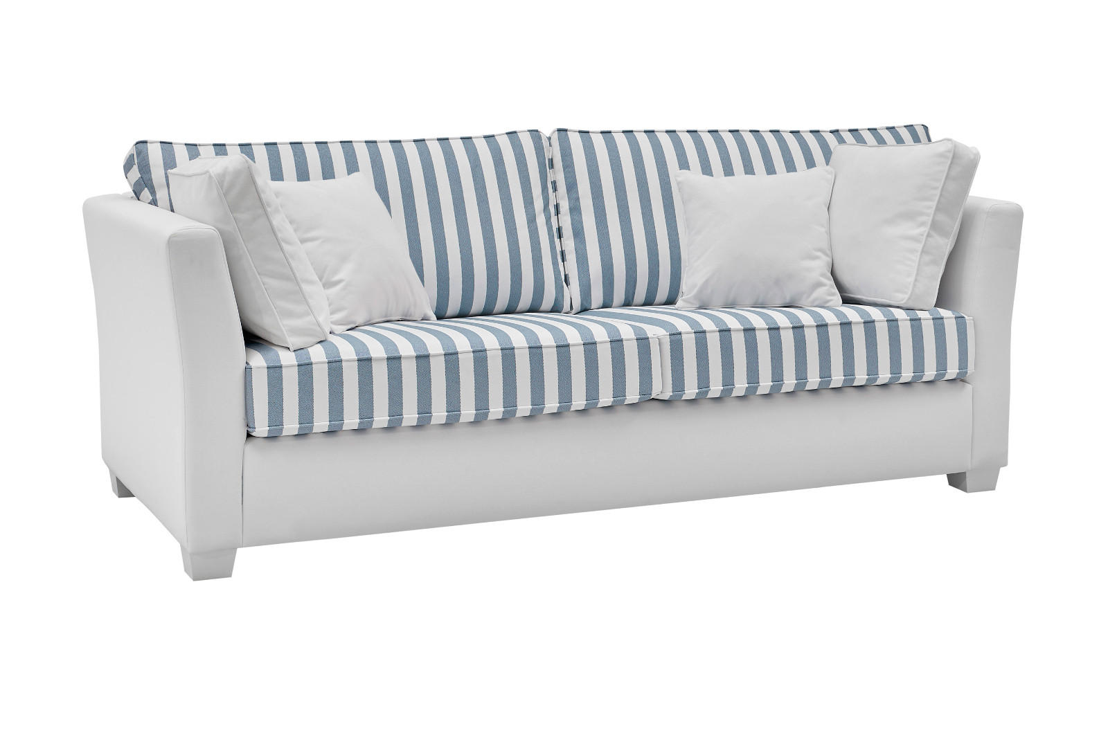 SOFA 2,5-Sitzer creme blau gestreift, Landhaus 200 cm, Couch inklusive 4 Kissen - Blau/Creme, Holz/Textil (200/88/96cm) - Furn.Design