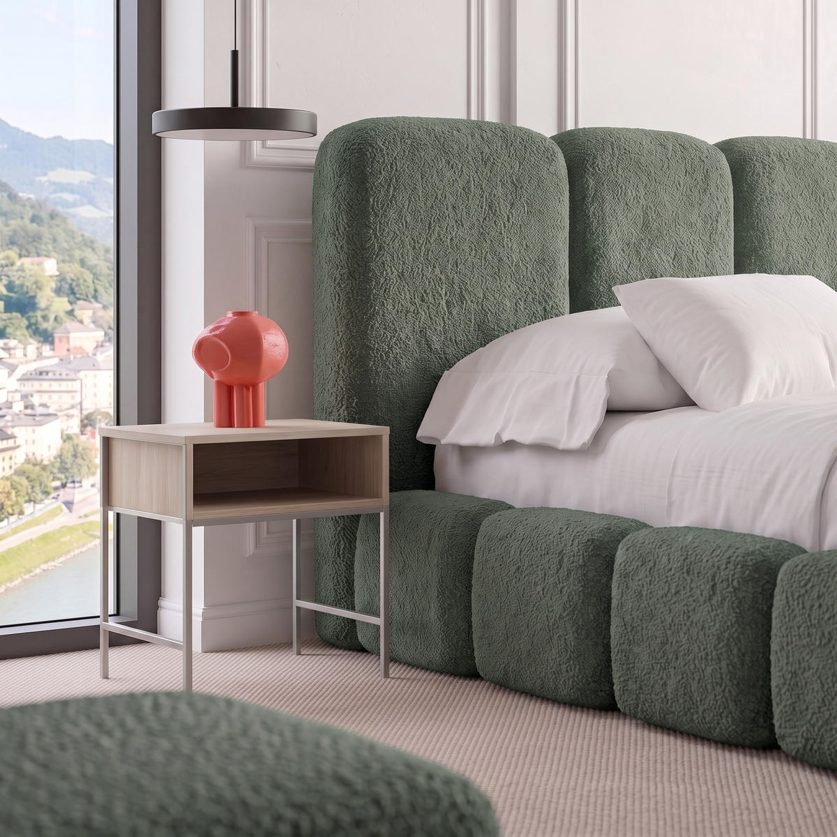 POLSTERBETT SUENO MAXI 160x200 cm in Grün, gepolstertes Kopfteil, Metalllattenrost, Bettkasten, Bouclé-Stoff - Naturfarben/Grün, Holz/Textil (160/200cm) - Muffo