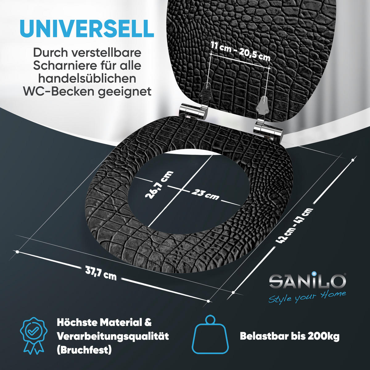 WC Sitz mit Absenkautomatik Leder - Schwarz, Holzwerkstoff (38/6/47cm) - Sanilo