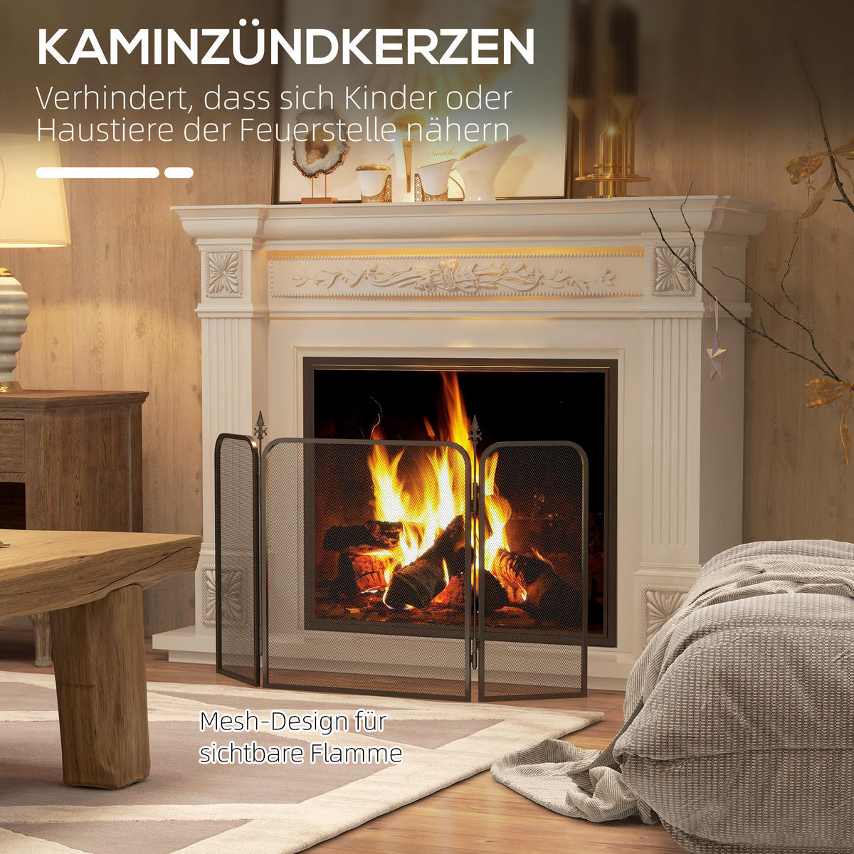 KAMINSCHUTZGITTER - Schwarz, Metall (1.3/56/96cm) - HOMCOM
