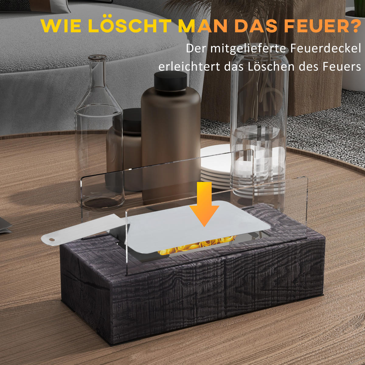 ETHANOL Kamin, 1000BTU Tischfeuer, mit Feuerdeckel, Edelstahl, Grau - Grau, Metall (16/18/33cm) - HOMCOM
