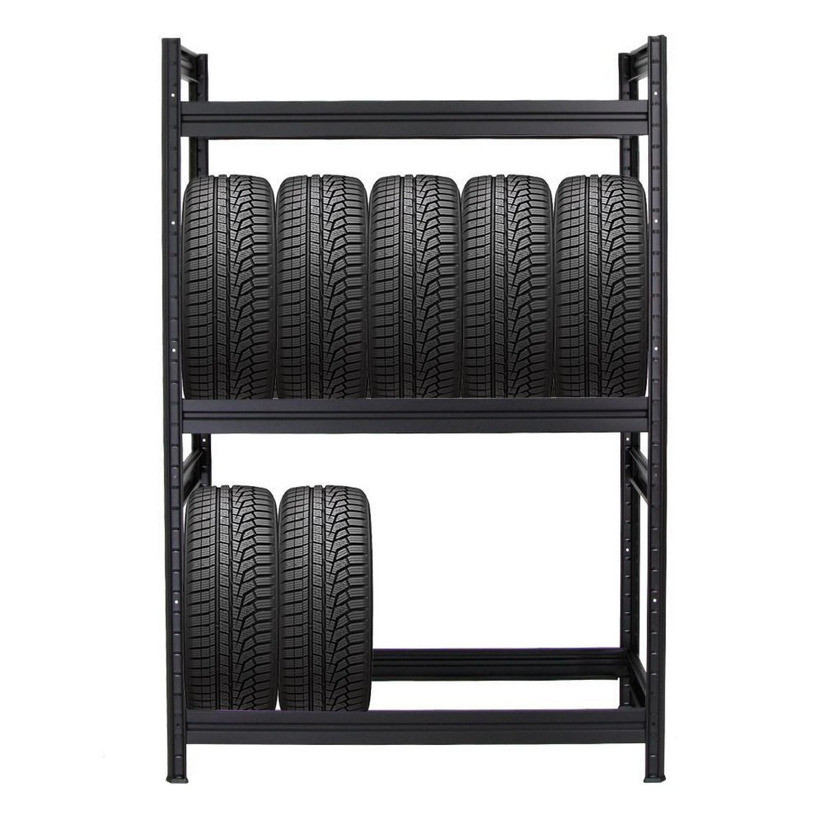REIFENREGAL Dino 2er-Set mit 2x 180x120x50 cm Fachlast 150 kg bis zu 24 Reifen Schwarz - Schwarz, Metall (240/180/50cm) - PROREGAL