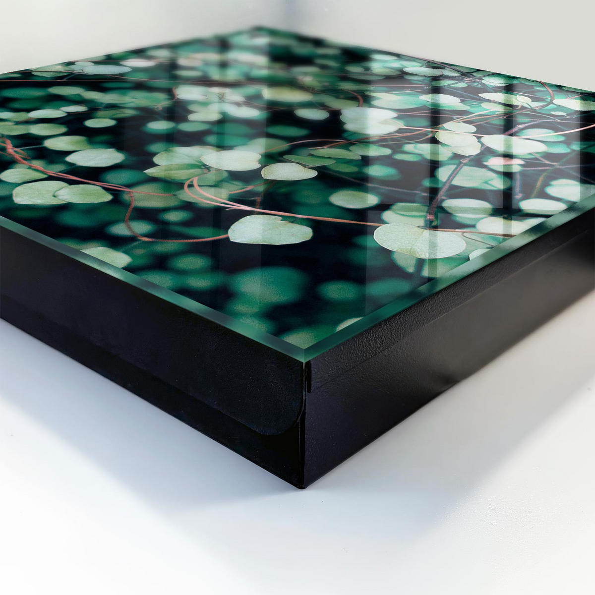 SCHLÜSSELBOX Schwarz 30x30 cm- Türöffnung nach rechts - Grüne Blätter - Grün, Metall (30/30/5cm) - TULUP