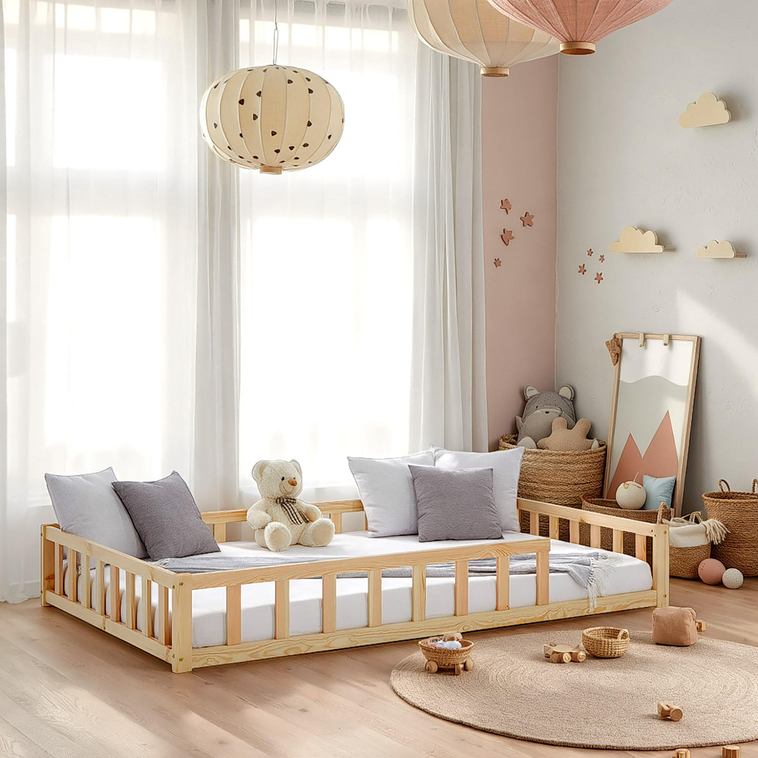 BODENBETT 120x200 cm Natur mit Lattenrost - Naturfarben, Holz (120/200cm) - Homestyle4u