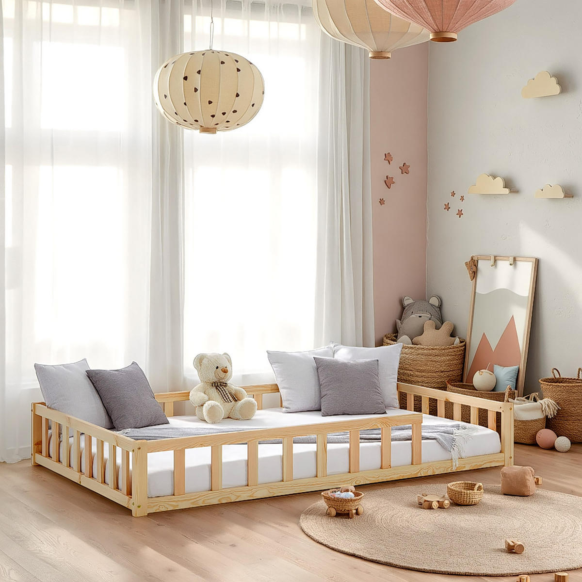 BODENBETT 120x200 cm Natur mit Lattenrost - Naturfarben, Holz (120/200cm) - Homestyle4u
