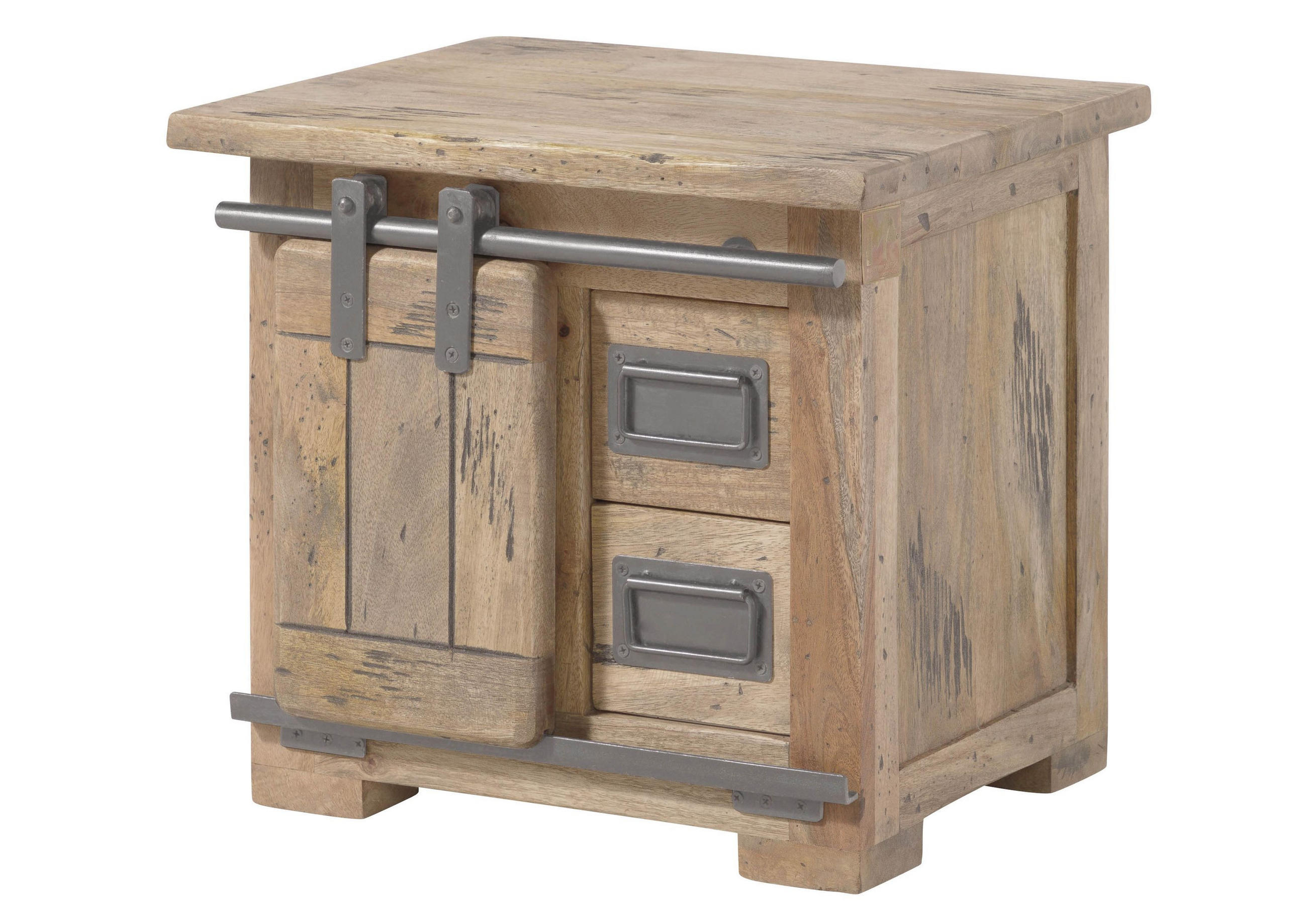 NACHTTISCH Mango 50x40x45 whitewash lackiert RAILWAY #3012 - Beige, Holz (50/45/40cm) - Massivmoebel24