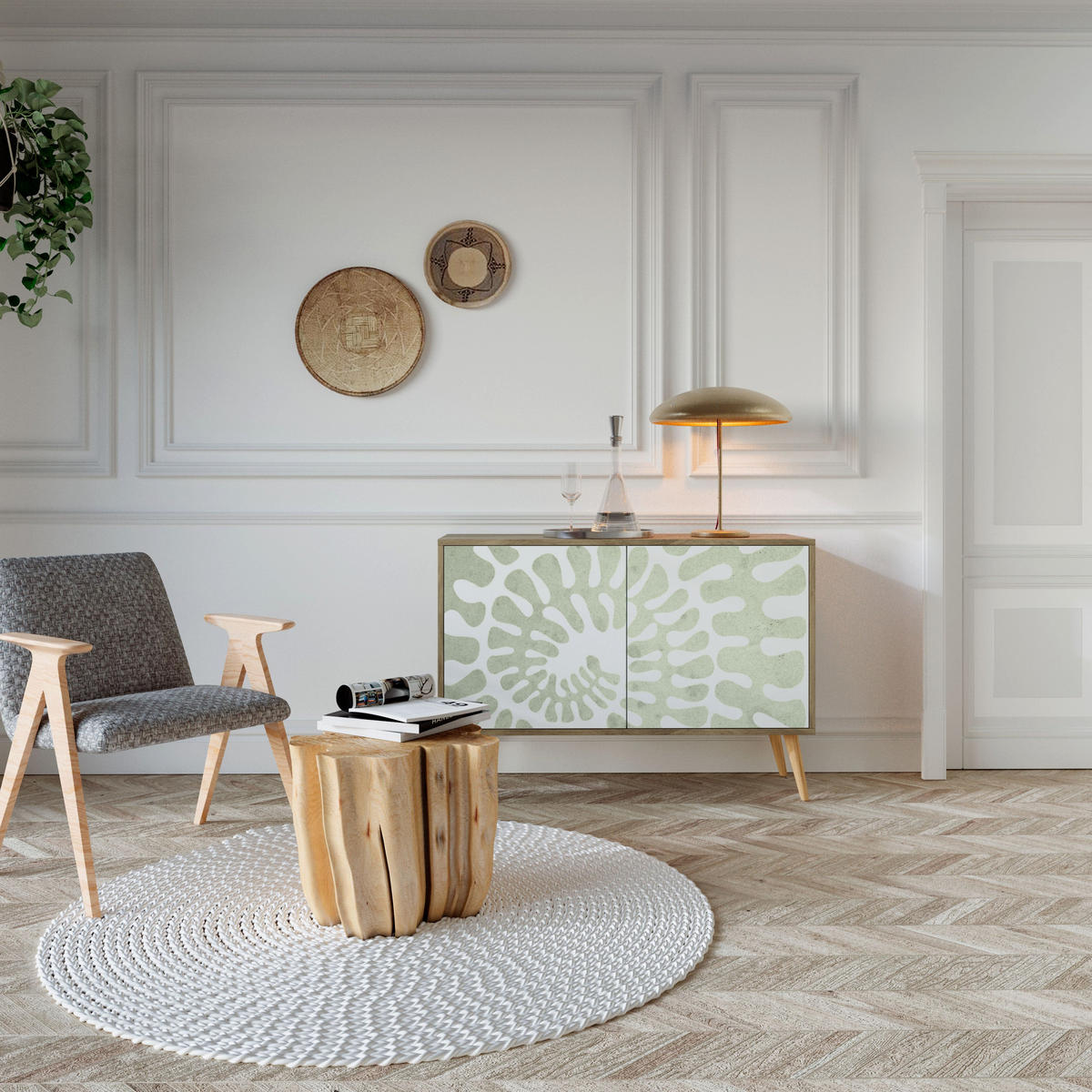 SIDEBOARD HELIX DANCE, Eicheneffekt, 111x42x77,5 cm, 2 Türen - Eichefarben/Buchefarben, Holzwerkstoff/Buchenholz (111/77.5/42cm) - SpaceRebels