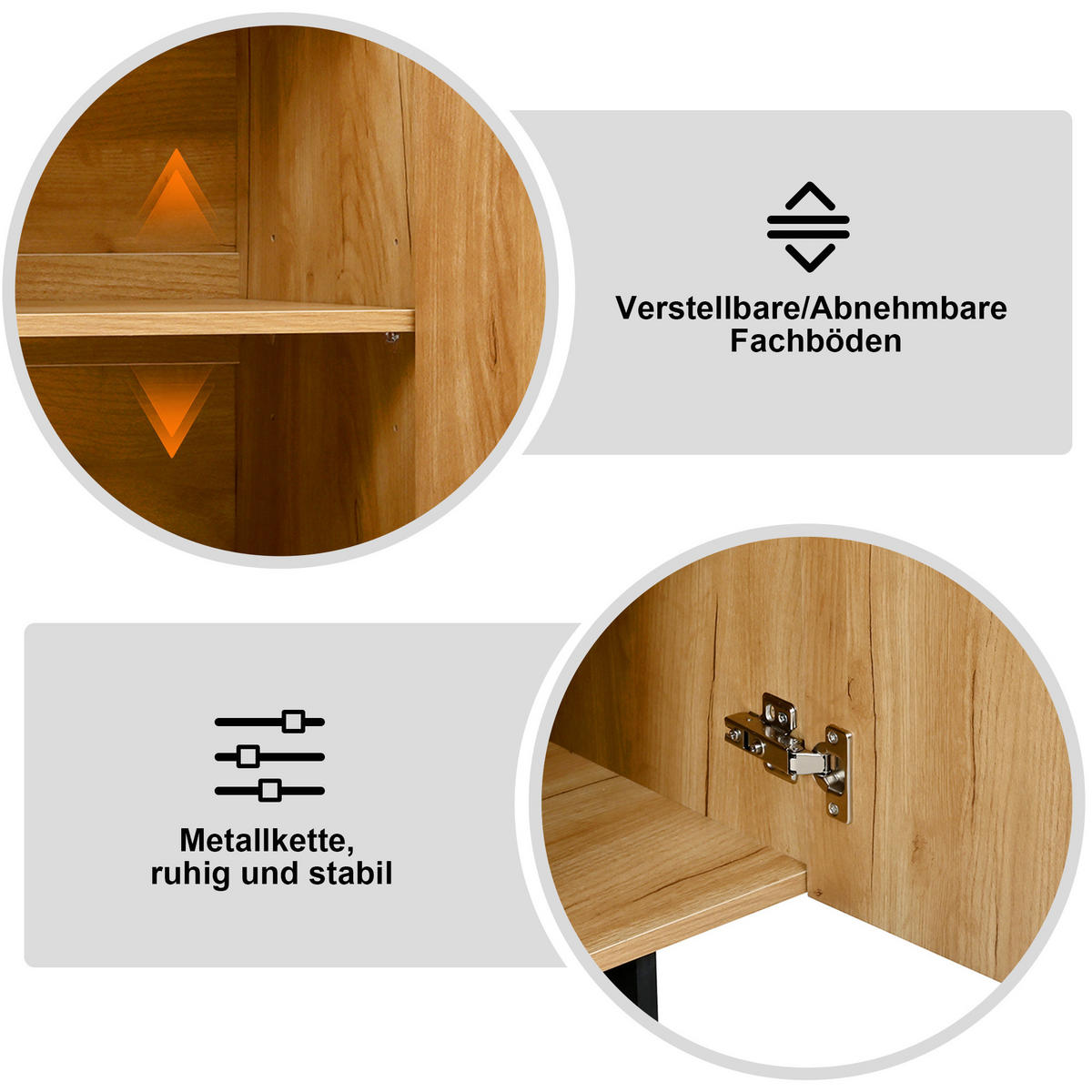 SIDEBOARD Natur Holzoptik Schwarz 3 Türen Verstellbare Böden - Multicolor, Holzwerkstoff (105/76/33.5cm) - FLIEKS