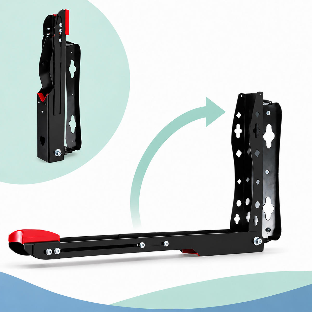 FAHRRAD-WANDHALTERUNG Schwarz Rot 4er-Set schwenkbar - Schwarz, Metall (6.5/39/65.5cm) - Relaxdays