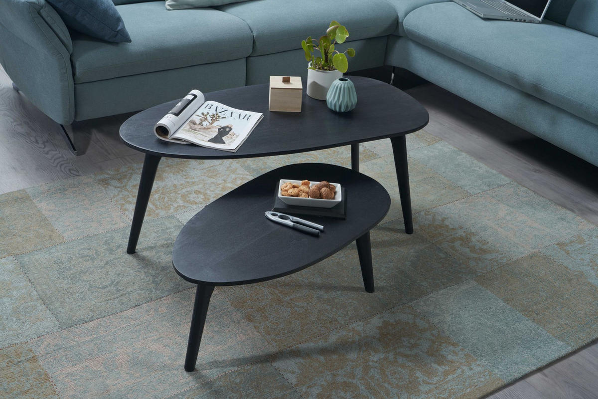 COUCHTISCH 2er Set Massivholz Nierenform Retro Handgefertigt, Schwarz 100x50x42 cm - Schwarz, Holz (50/100/42cm) - KADIMA DESIGN