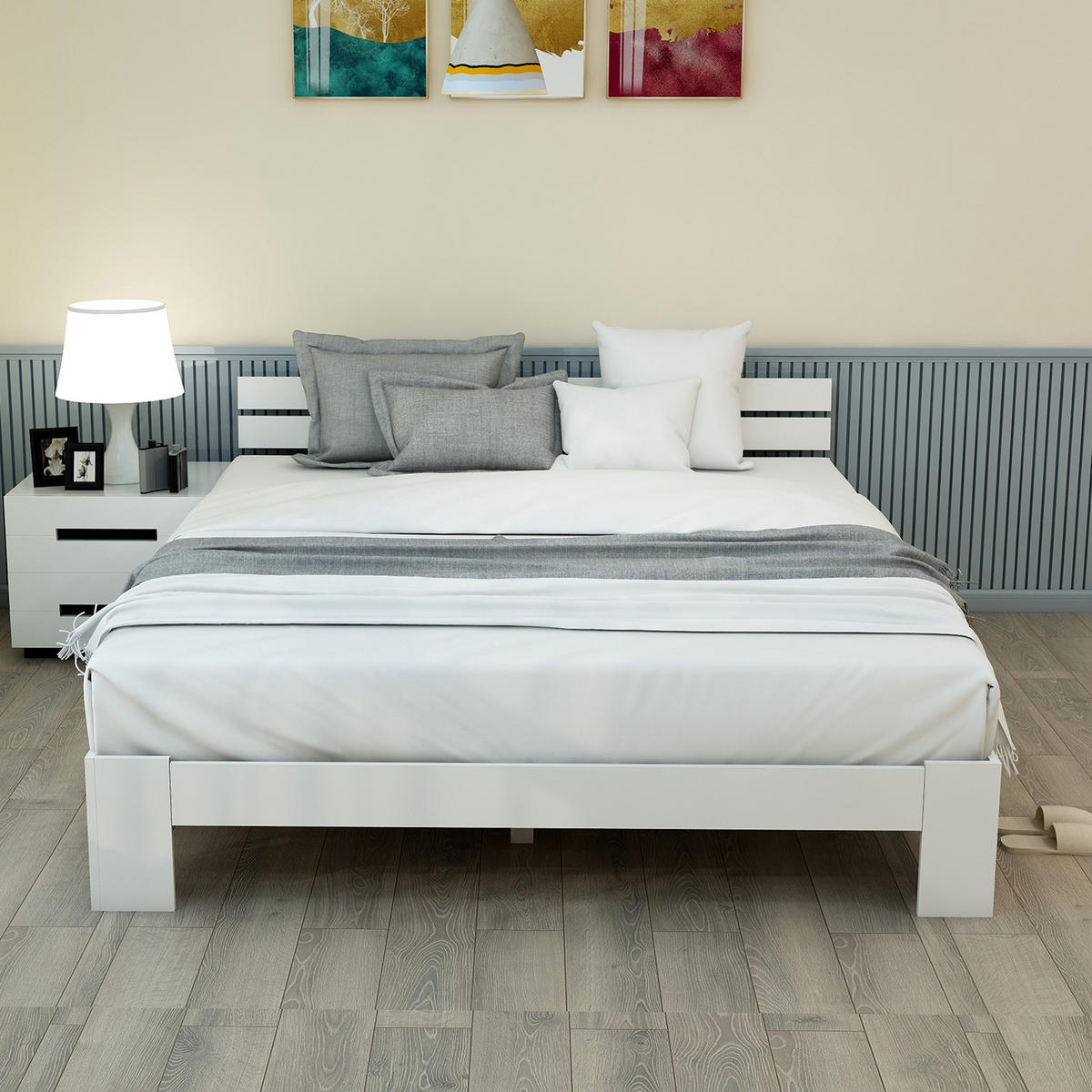 HOLZBETT 140/200 cm DE-03867, mit Kopfteil und Lattenrost, in Weiß - Weiß, Holz (140/200cm) - ComfortXL