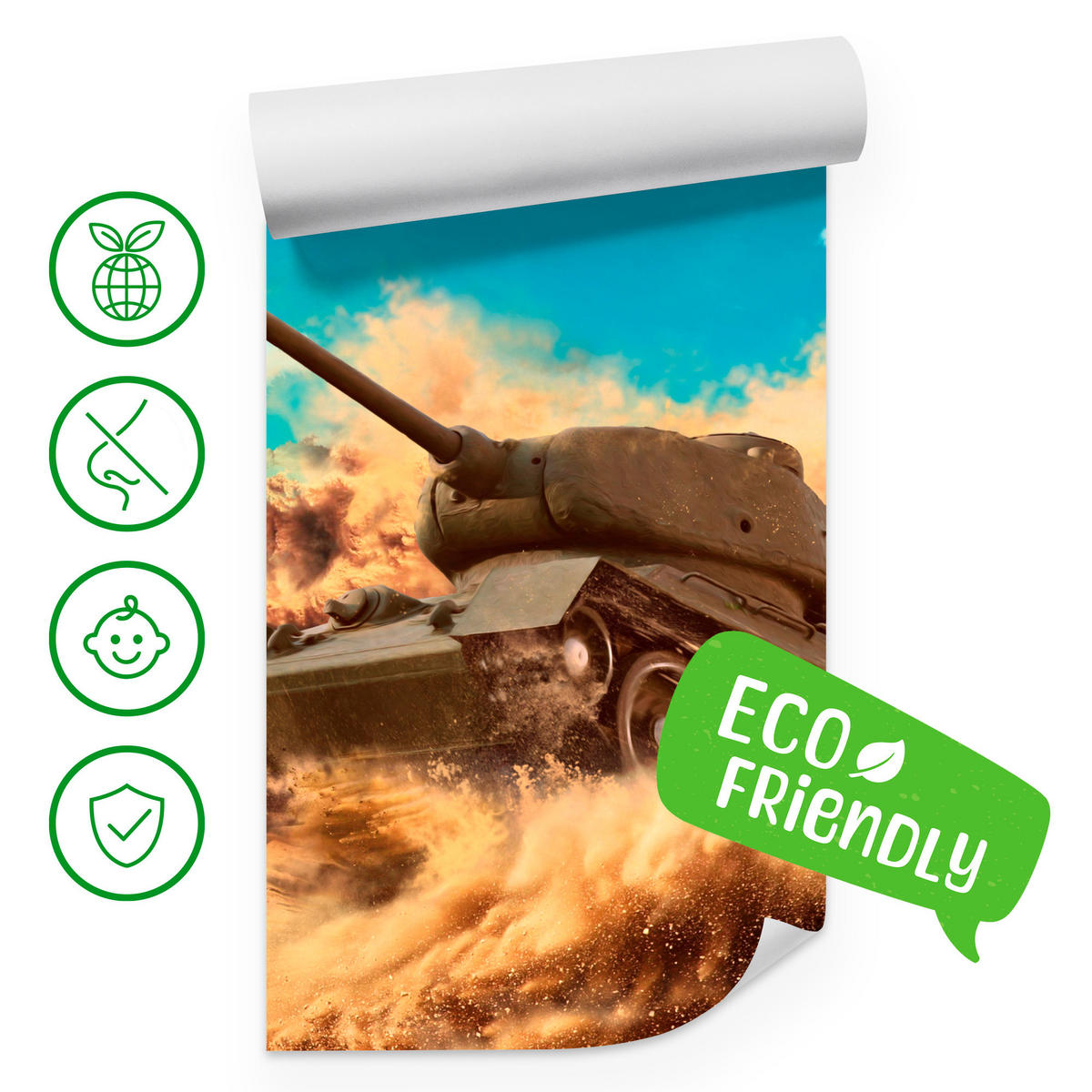 FOTOTAPETE für Jugendzimmer Kampfs Panzer Wüste Sand Dynamik 250x175 - Blau/Beige, Papier (250/175cm) - Muralo