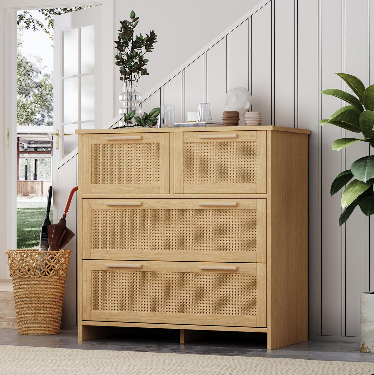 KOMODA s ladicama u izgledu ratana, 80/80/38 cm, MDF, prirodna boja - prirodne boje, drvni materijal (38/80/80cm) - Modenvie