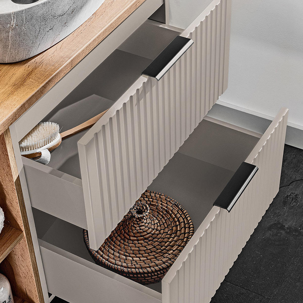 DOPPELWASCHTISCH Adelaide-56 - Beige, Holzwerkstoff (121/59/46cm) - Lomado