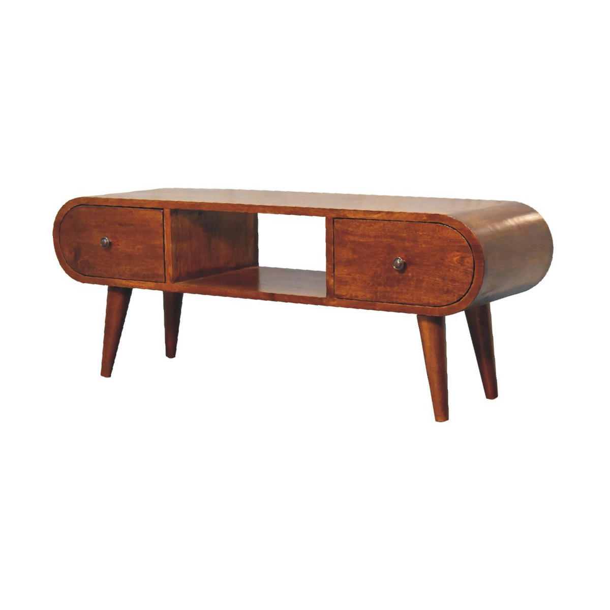 MEDIENANLAGE TV-Lowboard, 2 Schubladen, 1 offenes Fach, Nordische Beine, braun - Kastanienfarben/Messingfarben, Holz/Metall (100/38/30cm) - Artisan Furniture