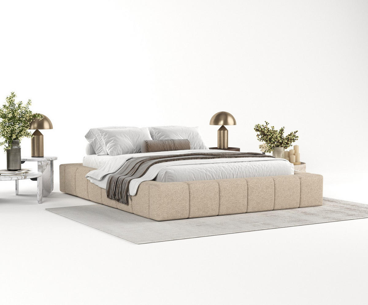 POLSTERBETT Kea mit Stauraum 180/200 cm Hellbeige im Bubble Stoff - Sandfarben/Schwarz, Holz/Holzwerkstoff (180/200cm) - AltaBeds