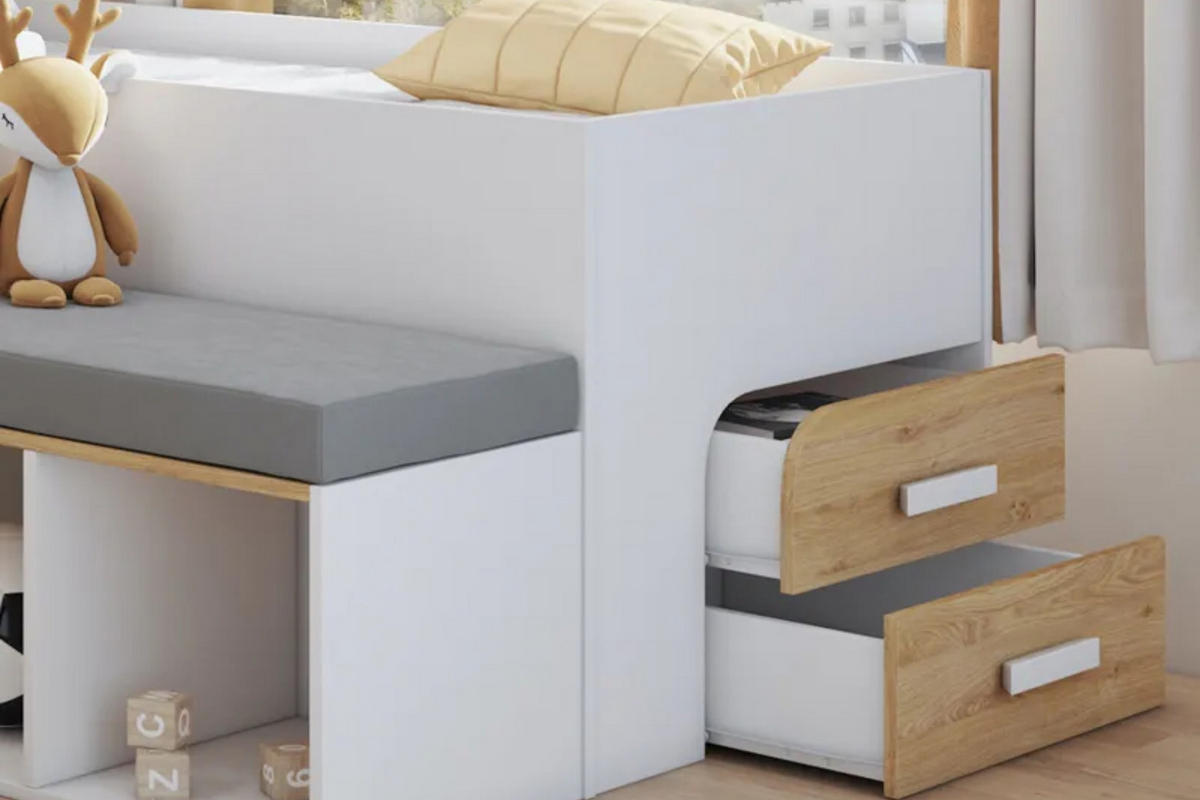 JUGENDBETT MULTI 90/200 cm in Weiß/Graphit - Graphitfarben/Weiß, Holzwerkstoff/Textil (90/200cm) - Deine Möbel 24