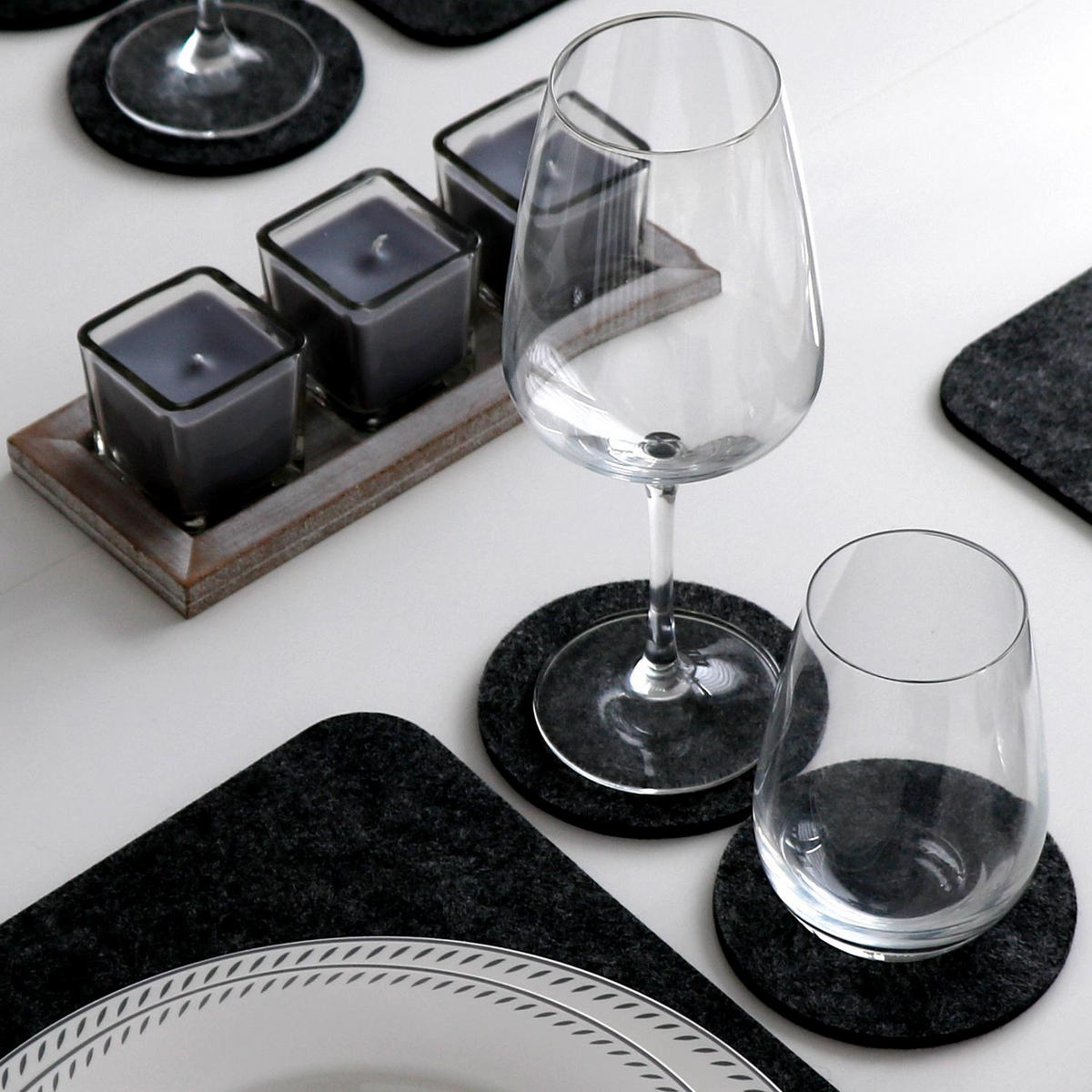 TISCHSET aus Filz, 12er Set 43/30 cm Anthrazit - Anthrazit, Kunststoff (43/30/1cm) - Dunedesign
