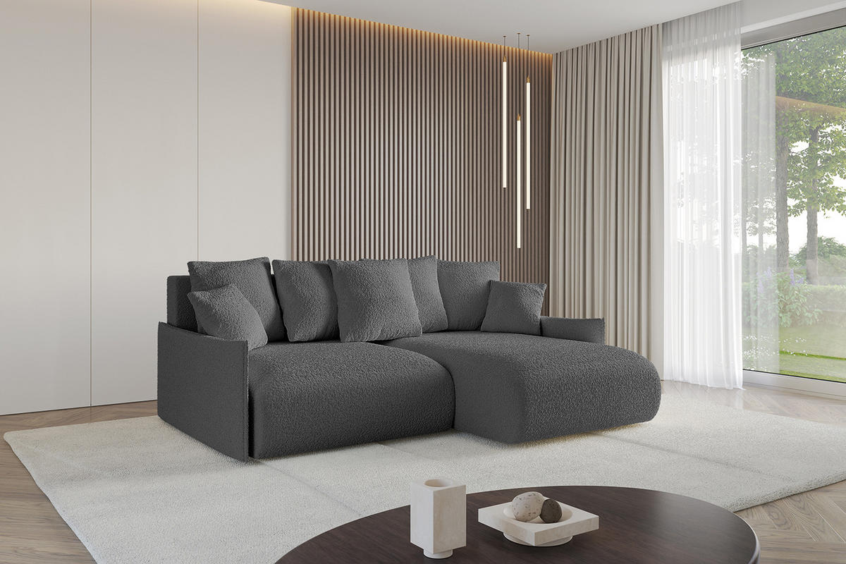 ECKSOFA Ottomane rechts ONESK-L -v1 216x177x72 Grau Bouclé - Platinfarben, Holzwerkstoff/Kunststoff (177/216cm) - ALTDECOR