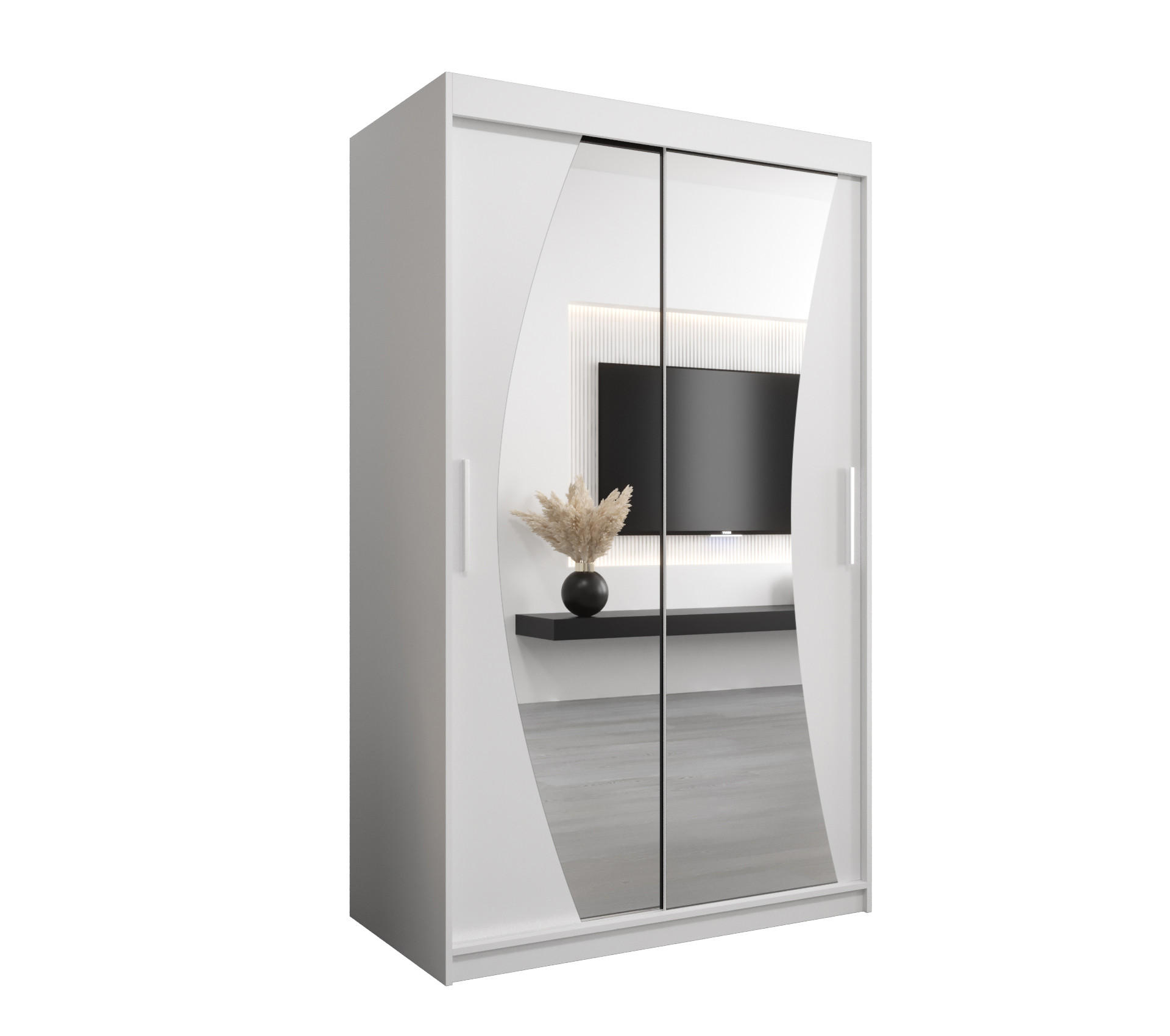 SCHWEBETÜRENSCHRANK 200/120/62 2-türig - Silberfarben/Weiß, Holz/Kunststoff (120/200/62cm) - MÖBEL KRYSPOL