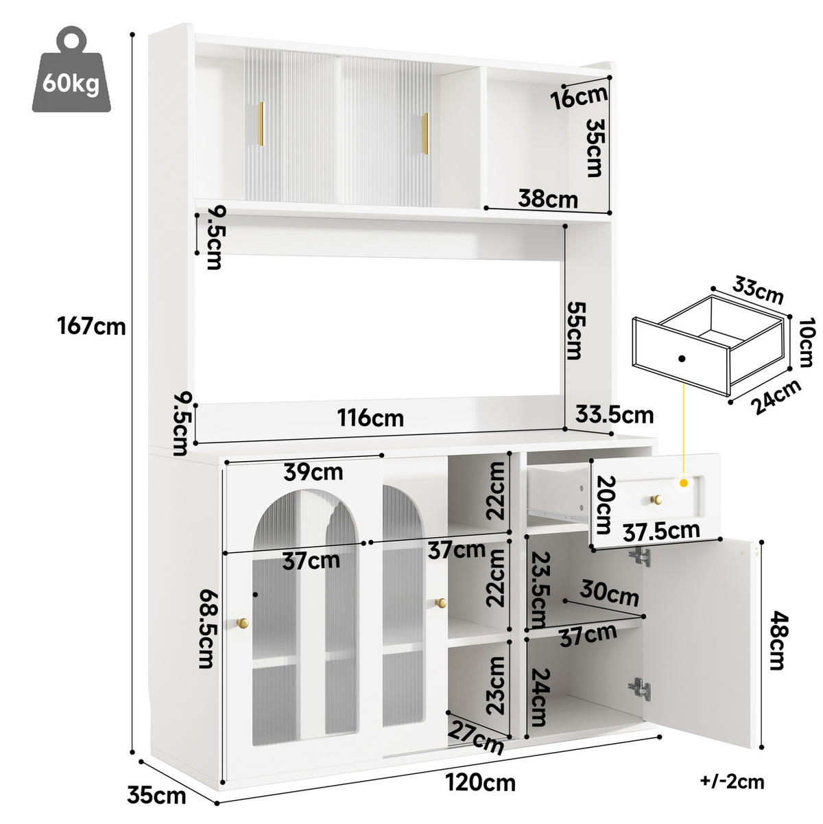 HOCHSCHRANK mit LED 120 x 35 x 167 cm Weiß - Weiß, Holzwerkstoff (35/167/120cm) - Meubliv