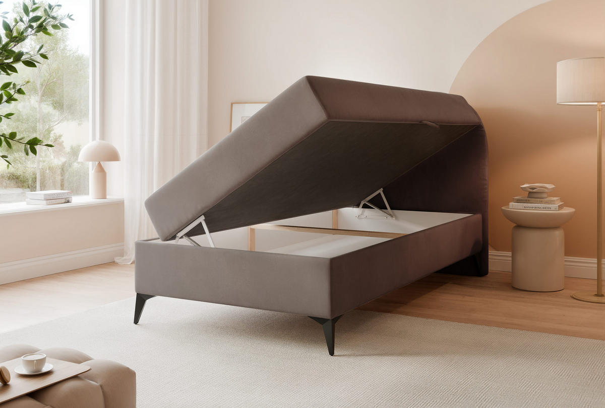 BOXBETT NOELIA 80/200 cm Öffnung rechts, mit Matratze, Braun - Braun, Holzwerkstoff/Textil (80/200cm) - Idohome