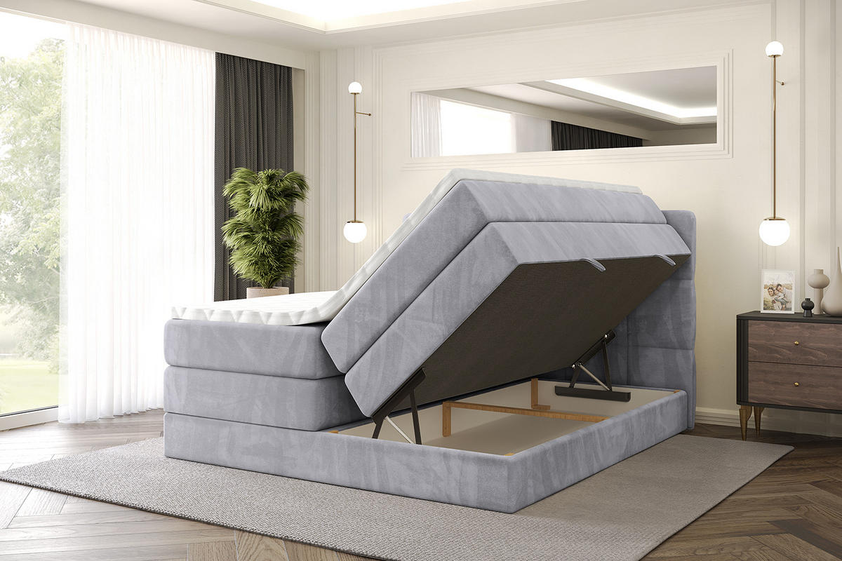 BOXSPRINGBETT mit Matratze H3|H4 und Lattenrost - LIRO KING-120x200 - Grau Monolith - Hellgrau, Holzwerkstoff (120/200cm) - ALTDECOR