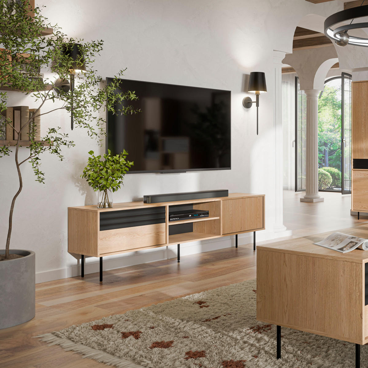 TV-MÖBEL Astra Holz und Schwarz - Schwarz, Holzwerkstoff (180/55/40cm) - Petits-meubles