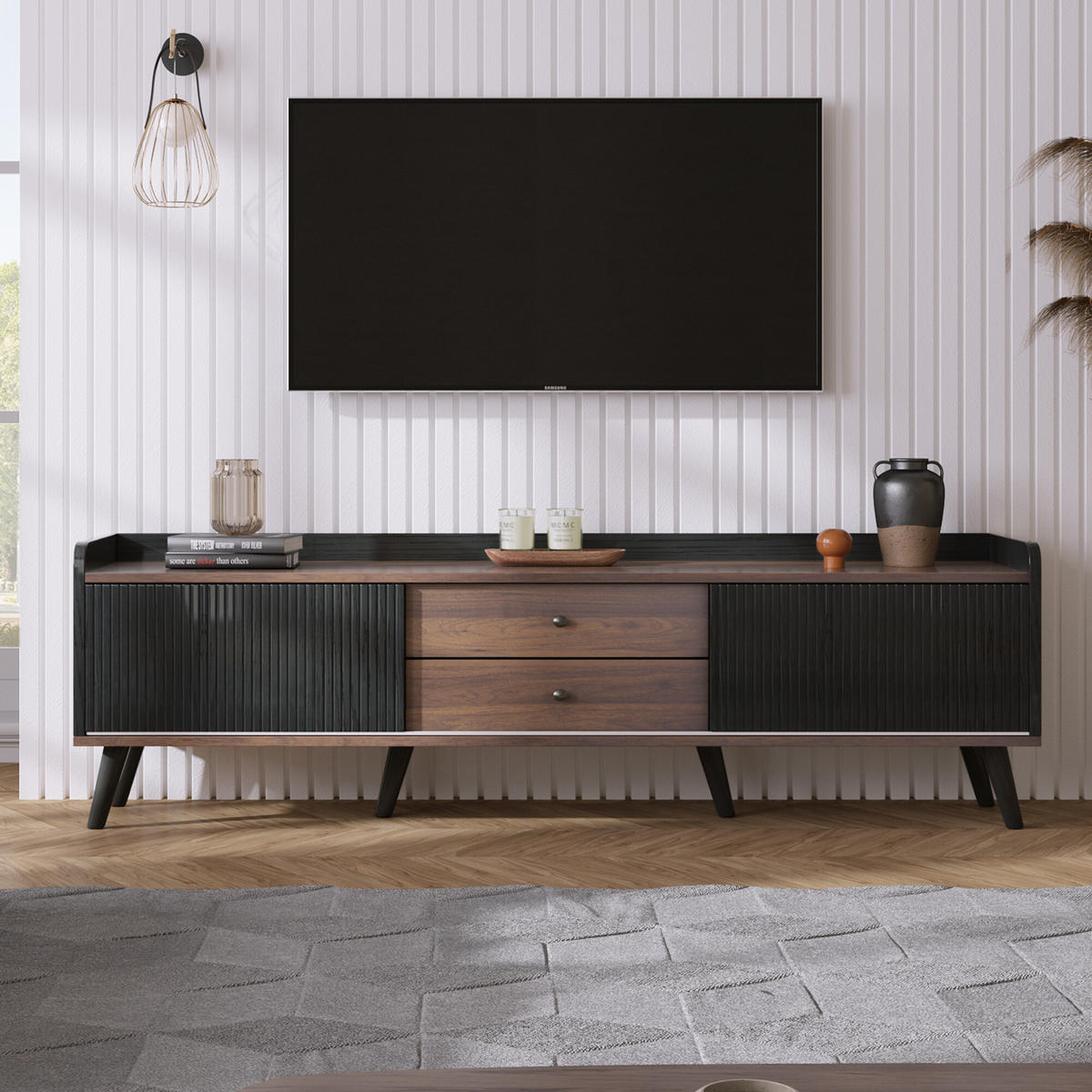 TV-MÖBEL Holz- und Schwarz-Effekt 160/40/58 cm - Schwarz, Holz (40/58/160cm) - Urban Meuble