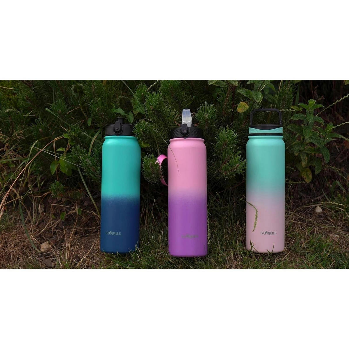 THERMOSFLASCHE 1 Liter mit Strohhalm und Trageriemen, Edelstahl, auslaufsicher, BPA-frei, Rosa/Lila - Multicolor, Metall (8/8cm)