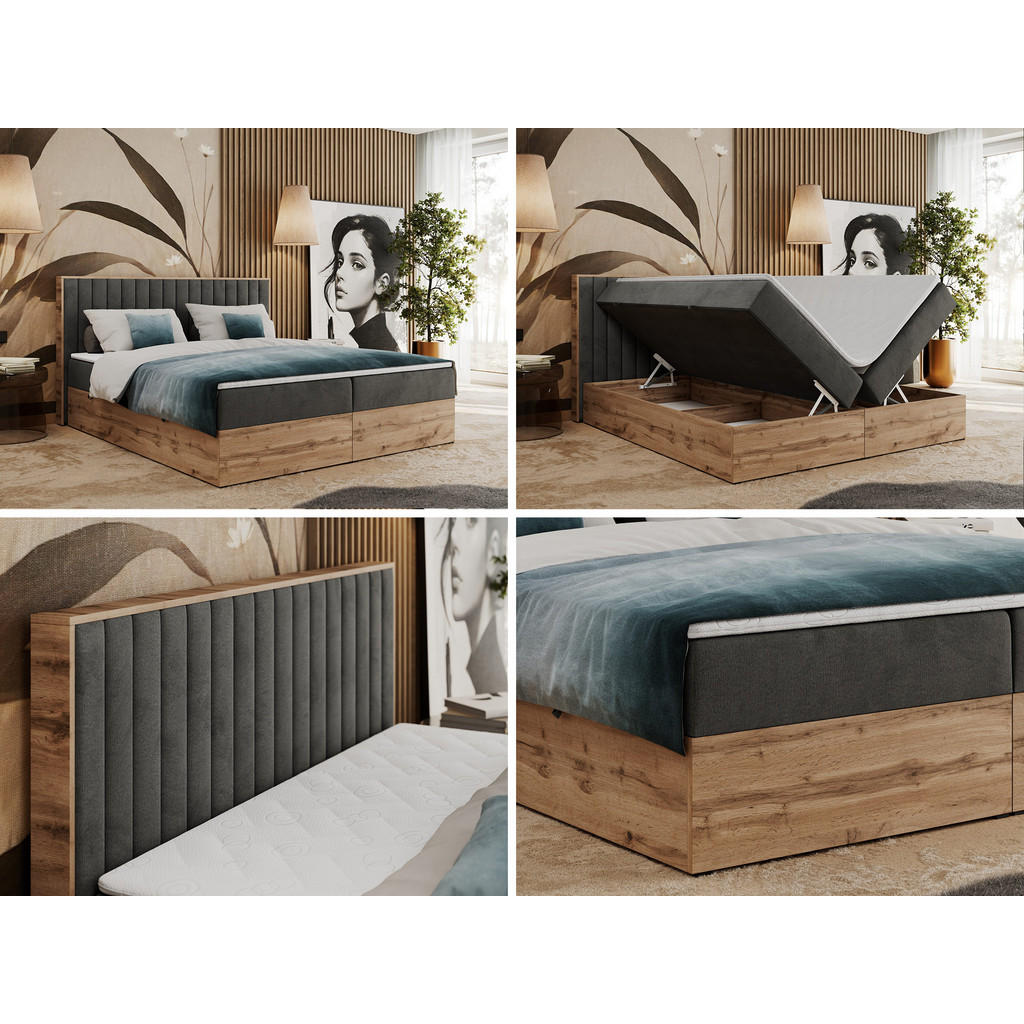 Thumbnail - MKS Boxbett, Dunkelgrau, Textil, 2-Sitzer, H4, 7-Zonen, Rechteckig, 120x200 cm, Schlafzimmer, Betten, Boxspringbetten