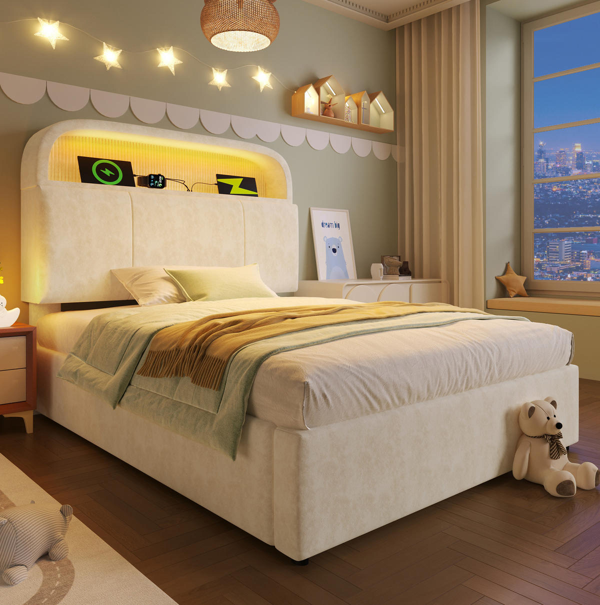 BETT mit Stauraum 90x200 cm Samt Beige inkl. Matratze - Beige, Metall (90/200cm) - Meubliv