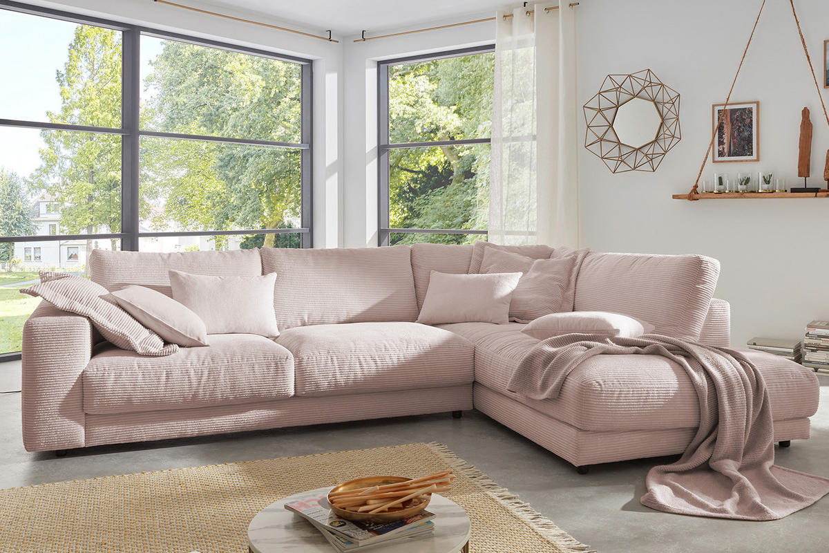 ECKSOFA MADELINE Pink Cord - Pink/Schwarz, Kunststoff/Textil (325/224cm) - KAWOLA