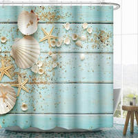DUSCHVORHANG Blau Muschel Muster Polyester 180 x 180 cm wasserdicht Badezimmer - Multicolor, Textil (180/180cm) - MCBOSON