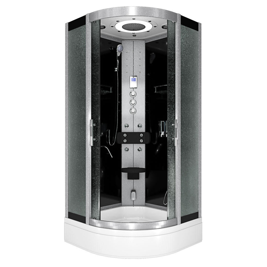 DAMPFDUSCHE Duschkabine D58-53M3-EC sw 90x90 - Schwarz, Glas/Kunststoff (90/90/225cm) - AcquaVapore by Sandra Jentho